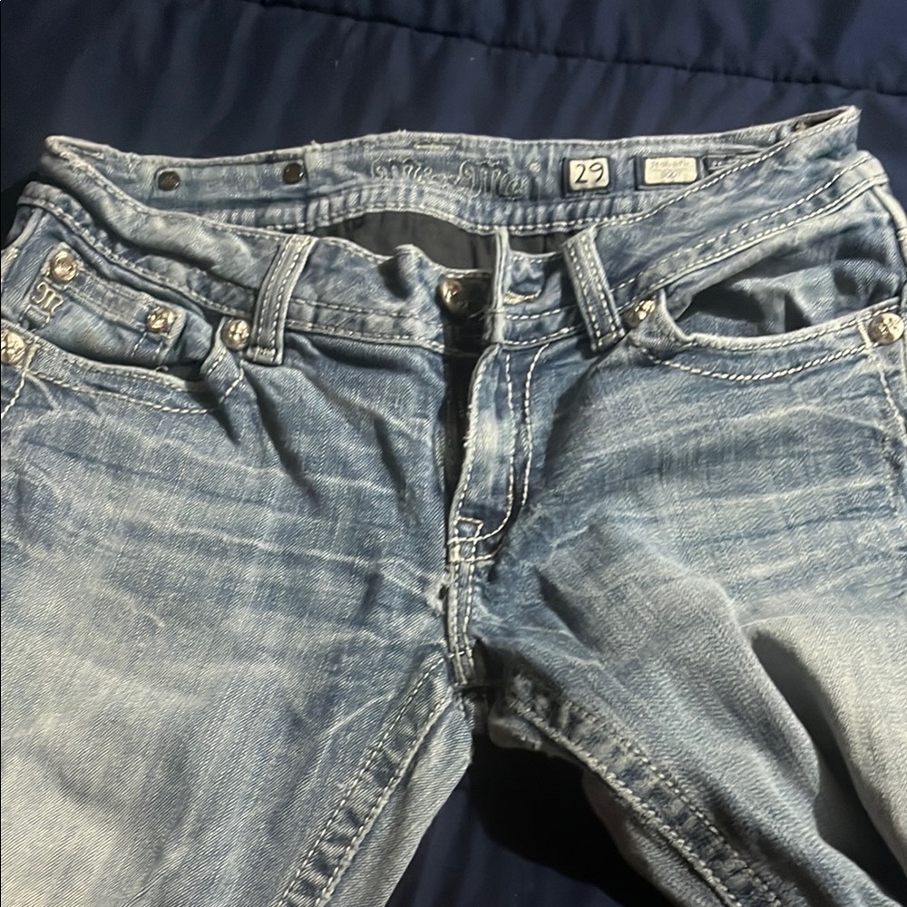 Blue Denim Jeans with Vintage Fading and Whiskering